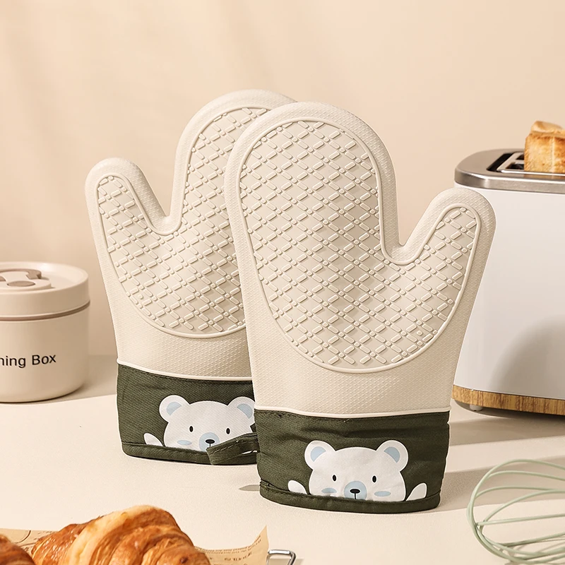 Kitchen Baking Area - Silicone Heat Insulation Gloves Thickened, Non-Slip,