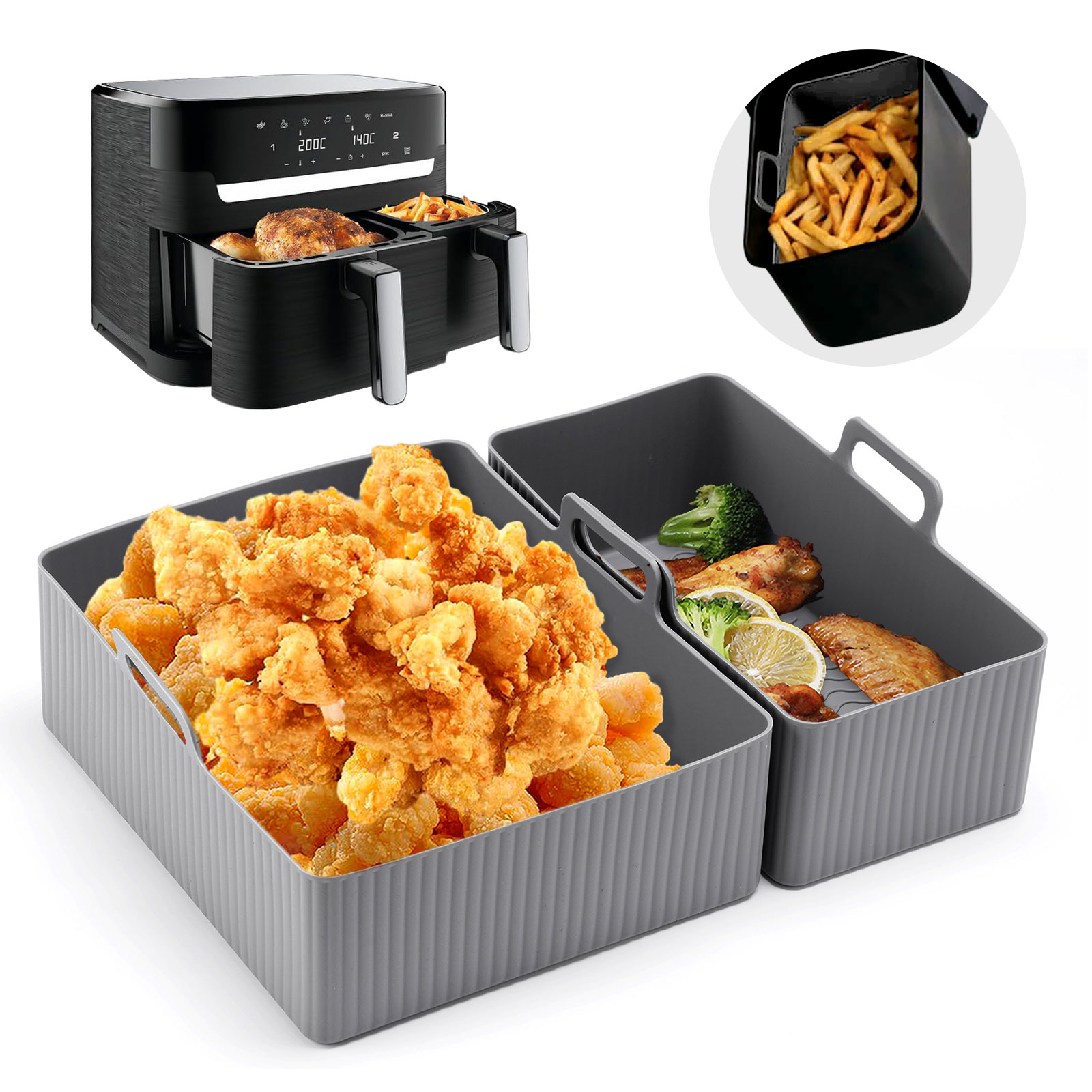 Kitchen Baking Tray Set - 2pcs Set Silicone Air Fryer Mat