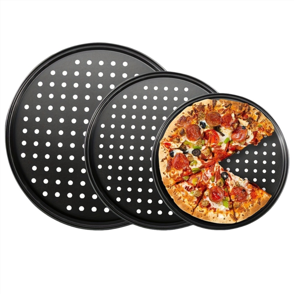 Kitchen Baking Tray Set - Carbon Steel Perforated Pizza Pan Set