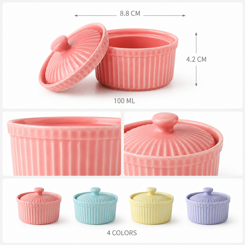 Ceramic Ramekin Bowl with Lid  - đánh giá và giá Kitchen Baking Tray Set