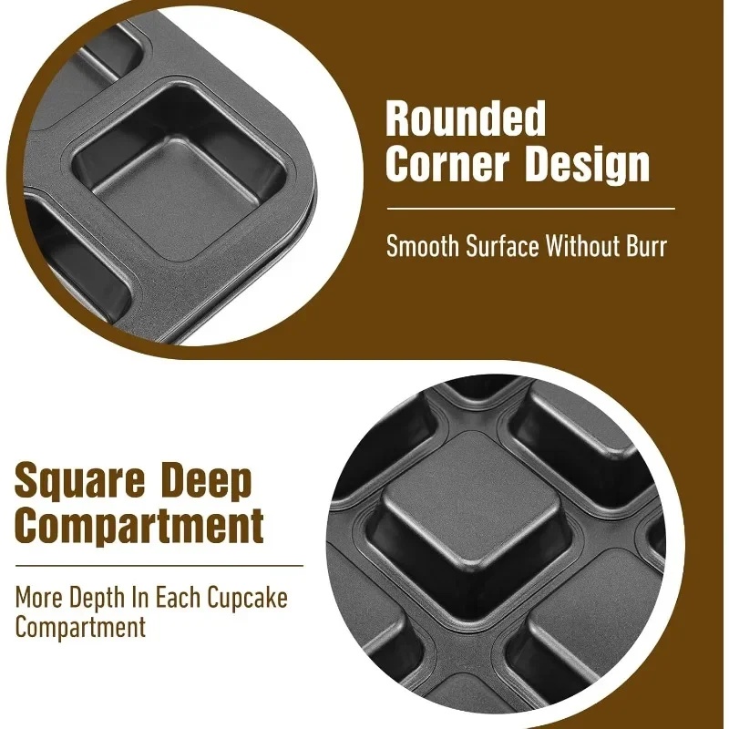 12 Cavity Baking Tray Square M - đánh giá và giá Muffin Tin Nonstick